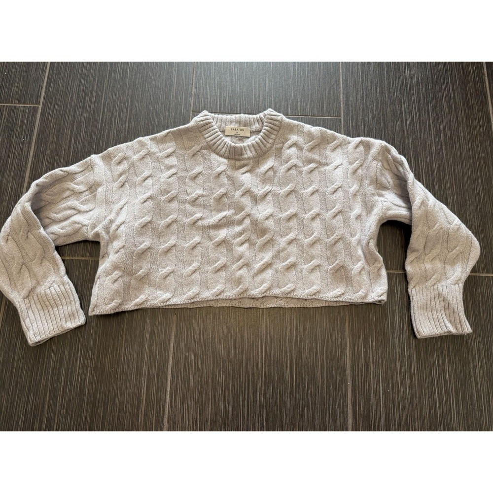 Babaton Glory Super Crop Sweater Sz XS 100% Wool 3/4 Sleeves Fisherman Nordic